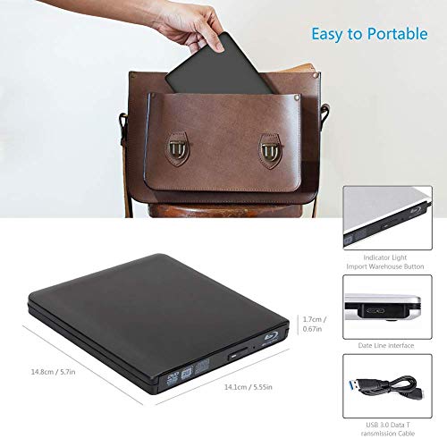 External 4K 3D Blu Ray DVD Drive Burner, Portable Ultra Slim USB 3.0 Blu Ray BD CD DVD Burner Player Writer Reader Disk for Mac OS, Windows 7/8.1/10 /Linxus, Laptop, PC