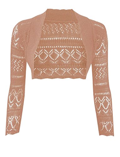 Bolero de crochet marrón moca para mujer Janisramone talla S con manga larga