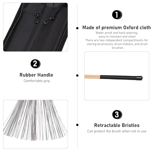 Set de Baquetas, 4 Pares de Mazos de Goma y Cepillos de Alambre para Batería en Bolsa Colgante de Tela Oxford, para Principiantes y Entusiastas de la Música miniatura 5