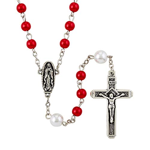 Red Bead Our Lady of Guadalupe Rosary, 19 Inch
