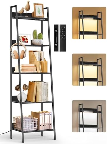 5 Tier Small Ladder Shelf with LED Lights, Touch and Remote Contr...