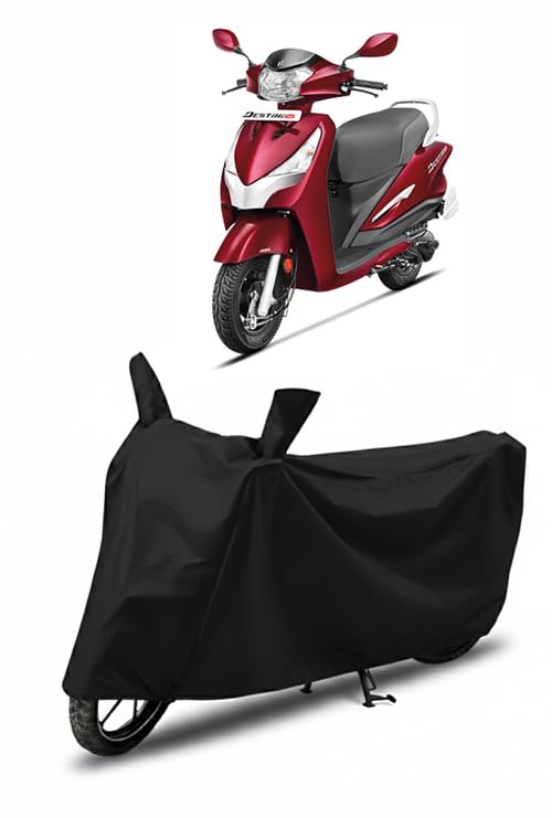 Image of DRAKOWISH Waterproof Scooty Cover for Hero Destini 125 All Weather Protection from Rain, Dust, UV Rays & Scratches with Mirror Pockets & Buckle Belt