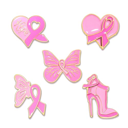 Image of Breast Cancer Awareness Pins for Women Enamel Pink Ribbon Lapel Pins Fight Breast Cancer Brooches Heart Hope Butterfly Brooch Pins Breast Cancer Awareness Jewelry Accessories Outfits