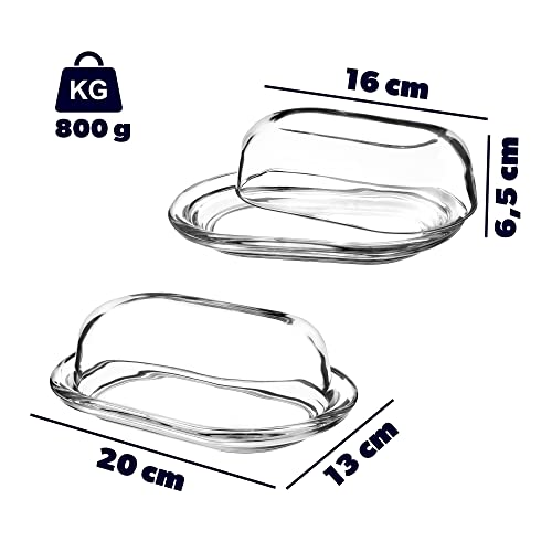 Foto von KADAX Butterdose aus Glas, hochwertige, klassische Butterschale, Butterbox mit Deckel, 20 x 13 x 6,5 cm, Butterglocke für frisches Butter, Käse, transparent