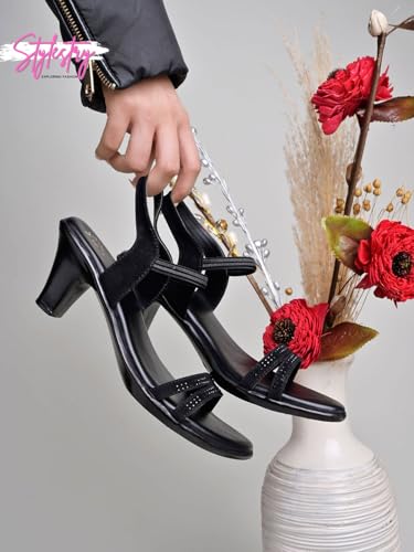 Image of Shoetopia Women's Stylish Heeled Sandals with Strap & Studded Detailing - Comfortable Party & Casual Footwear