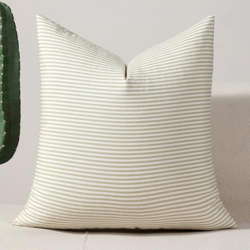 vctops Green Stripe Print Decorative Throw Pillow Covers 20x20 Inch Farmhouse Pinstripe Square Cushion Cover Pillowcase for Sofa Bedroom Couch (Green Stripe,20"x20")