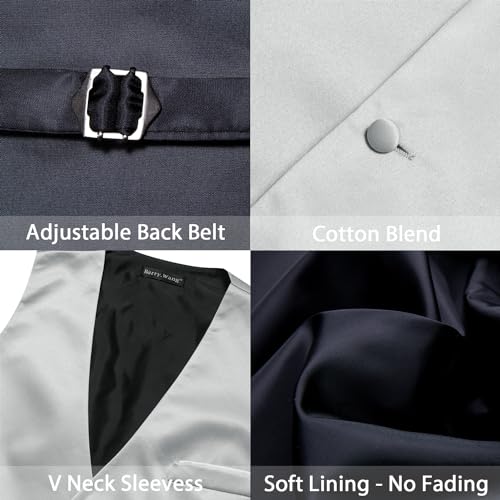 Image of Barry.Wang Mens Suit Vest Bow Tie Set 4PCS Formal V-neck Slim Fit Casual Solid Color Waistcoat Wedding Party Tuxedo