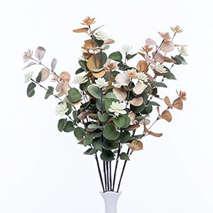 UiiziC Artificial Flowers Little Lotus Wedding Bouquets Fake 6pcs Plastic Leaves Flowers for Home Party Hotel Centerpieces Decorations Frost Green and Beige