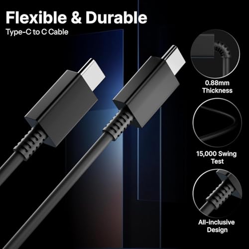 Image of Original Type C to C 3.3 Ft Fast Charging USB C Cable High-Speed & Data Transfer Compatible with Samsung F16,F06,F15,F05,F55 5G,M14,M13,M23,M33,M34,M42 (3+3 Month Warranty) (SMNG CBL BLK)