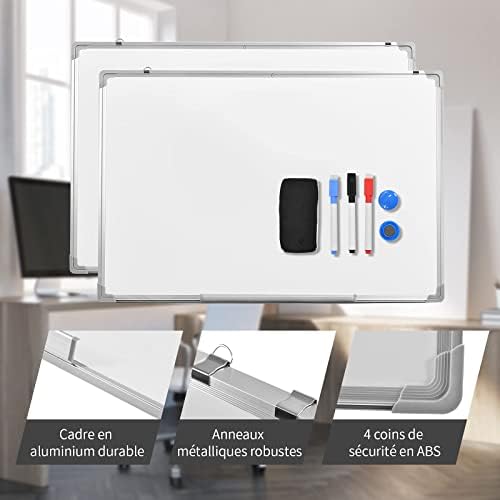 RELAX4LIFE Tableau Blanc Magnétique en 5 Tailles avec Cadre en Alu, 2 Particules Magnétiques et Gomme et 3 Stylos, Tableau d'Écriture pour Bureau, Etude et Maison (90 x 60 cm)