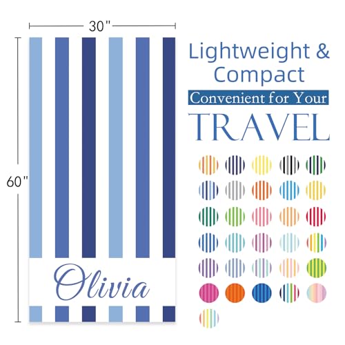 Dreamdecor Custom Beach Towel with Name Striped Kids Personalized Beach Towels for Swimming Pool Vacation Microfiber Sand Free Fast Drying Beach Towel for Adults Women Men 30