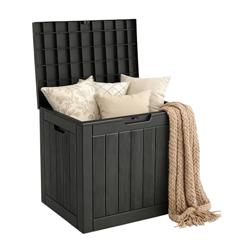 Mars Villa Deck Box, Waterproof Weatherproof and UV Resistant Resin Storage Bin with Lockable Lid, Ideal for, Outdoor, Patio Furniture Cushions, Pool Supplies, Garden Tools (31 Gallon, Black)
