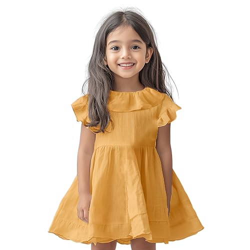 Image of Kidbea Organic Cotton Girl's Frock Ruffle Sleeve Regular Fit Casual Dress