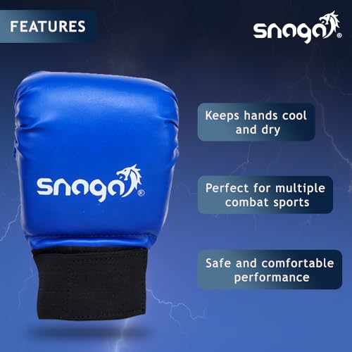 Image of Snaga Karate Gloves /Boxing Training Gloves, Lightweight Padding, Elasticated Hook & Loop Strap Closure for Better Performance, Protection and Comfort (Blue, L) (14 + Years Old)