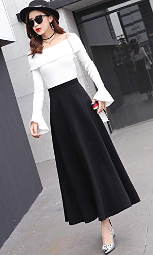 CHARTOU Women's Stretchy High Waist Woolen Flared A Line Swing Maxi Long Skirt2