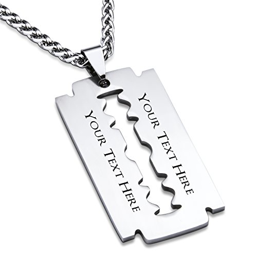 Personalized Custom Engraved Stainless Steel Razor Blade Pendant Plate Necklace2