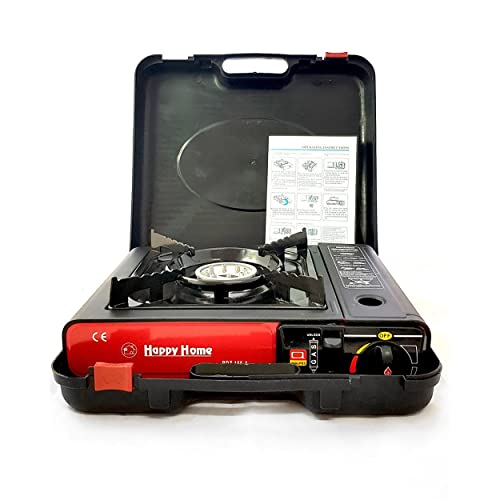 RSonic Hornillo de gas para camping, con maletín de transporte, hornillo de gas, hornillo de mesa, hornillo de cartuchos, versión larga, norma europea, 2,2 kW, color negro Cover