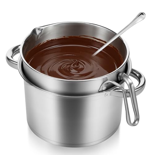 3PCS Double Boiler Pot Set, 2000ml/1.8qt Mixing Bowl with Scale, 2800ml/ 2.54qt Stainless Steel Heating Pot with Spoon for Cheese Chocolate, Butter, Cheese, Candy, or Candles Melting