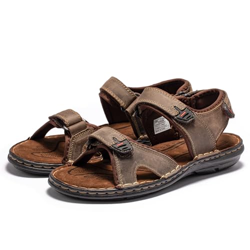 Image of ArcBrothers Men's Premium Leather Sandals - Classic Roman Style Open Toe Sandals - Cushioned Heel, Non-Slip & Sturdy Support
