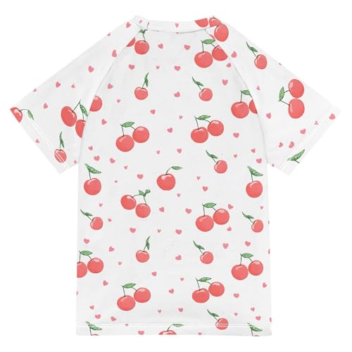 ALAZA Kids Rash Guard Girls Toddler Swim Shirts Short Sleeve Cute Cherry White UPF 50+ 3T2