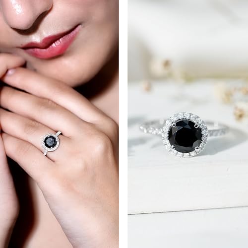 Certified Lab Grown Black Diamond Halo Ring, AAAA Quality, Black Diamond 8mm Round Shape Engagement Ring - Ready To Gift2