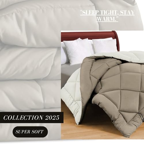 Image of Amazon Brand - Umi AC Comforter Double Bed | AC Blanket Double Bed | 220 GSM Ultra Soft Microfiber Reversible Lightweight All-Weather Bed Comforter /Duvet /Quilt (90 inchX86 inch Inche, Brown & Beige)