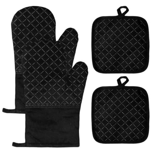 Xynovate Gants de Four et Maniques, Lot de 4 Gants de Cuisine, Protection Temperature Jusqu'à 250°C pour Cuisson, Micro Onde, Barbecue, en Silicone...