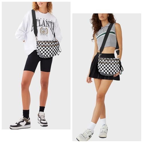 Image of Lushandy Bum Bag Checkered Crossbody Bag Mom Everyday Purse | Roomy Space, Wipe Clean, Wide Strap
