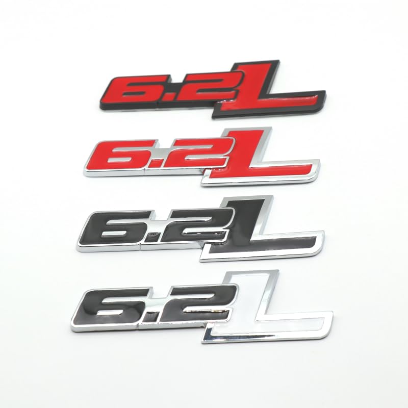 Image of 2Pc 6.2L Emblems Engine Name 3D Metal Badge Aluminum Adhesive Sticker Decal Fit for 150 (Silver Red)