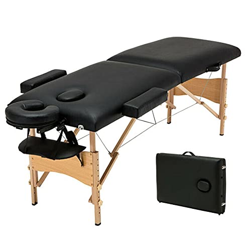 84  Fold Up Massage Spa Bed Facial Tattoo 2 Folding Salon Table with PVC Leather, Face Cradle Bed with Carrying Case Massage Table (Black)