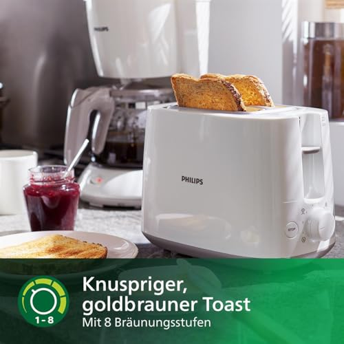 Foto von Philips Toaster – 2 Toastschlitze, 8 Stufen, Brötchenaufsatz, Auftaufunktion, Liftfunktion, Abschaltautomatik, weiß (HD2581/00)