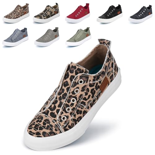 JENN ARDOR Womens Fall Slip On Fashion Sneakers No Laces Comfortable Casual Low Canvas Sneakers Flats Walking Shoes Leopard Print - image 1