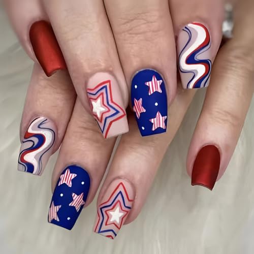 24 PCS STAR FALSE NAILS SQUARES SQUERES PRESS ON NAILS 7��4