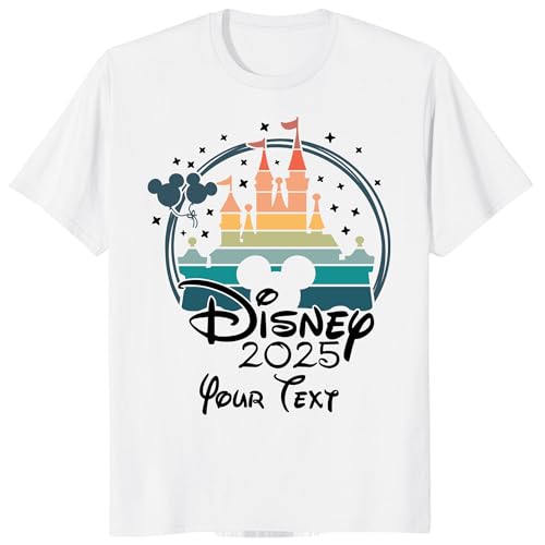 Custom Magic Kingdom Castle 2025 T-Shirt, Personalized Mickey Minnie Shirt Family Matching Trip T Shirt, Rainbow Mouse Tshirt Toddler White 2T