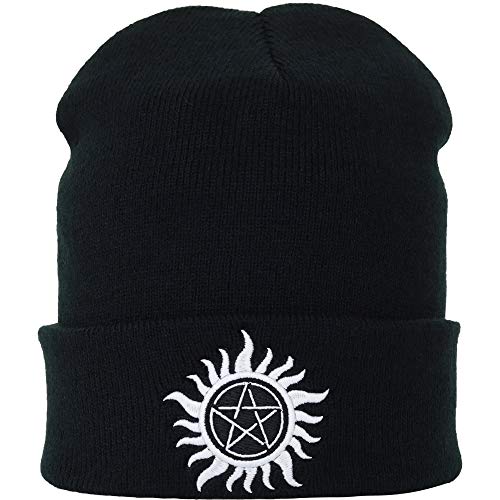 Heavy Metal Bonnet Pentagramme Anti Possession Supernatural Streetwear Merchandise Bonnet d'hiver en laine pour homme Bonnet de marin Bonnet de travail, Noir , taille unique Cover