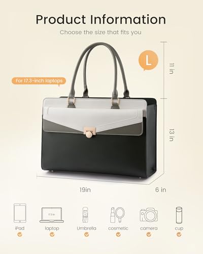 Image of LOVEVOOK Laptop Tote Bag for Women, PU Leather Work Bag, Teacher Tote | with Large Cup Holder, Waterproof Vintage Briefcase for Business Travel & Commute, Magnetic Snap, Padded Laptop Pocket