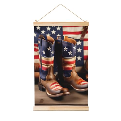 Impression sur toile drapeau américain avec bottes de cowboy pour mur vide