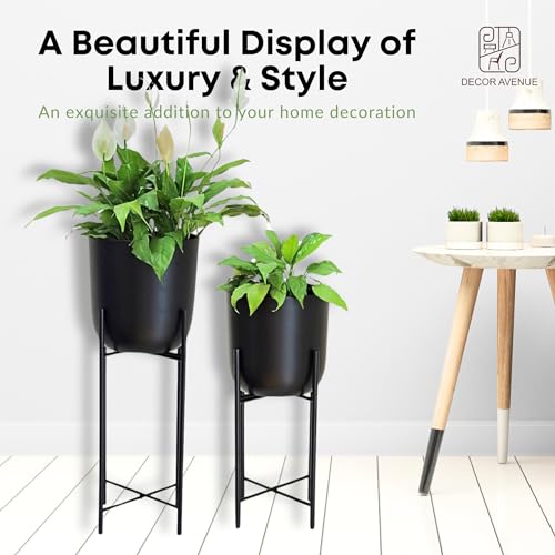 Image of Black Planters with Stand (Set of 2) Indoor Pots for Living Room Bedroom Balcony Home and Office (Solid Black)