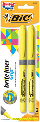 BIC Brite Liner Grip Highlighters, Chisel Tip, Classic Yellow, 2-Count - image 1