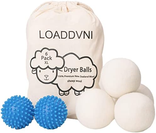 Upgraded Version Wool and Plastic Dryer Balls Organic XL 6 Balls per Pack by Loaddvni,Save Time,Money,Energy.