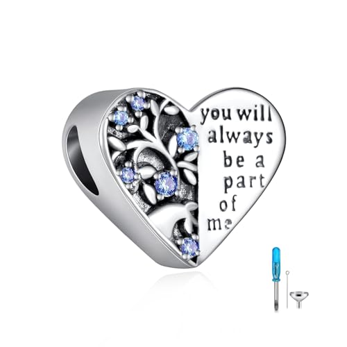 Cremation Charm for Ashes 925 Sterling Silver Tree of Life Urn Beads for Bracelets Keepsake Memory Jewelry for Women