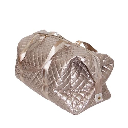 Large Diamond Weekender Bag Nylon Quilted Metallic Duffel for Travel, Gym, Sports, and Overnight Stays Stylish & Spacious, Champagne2