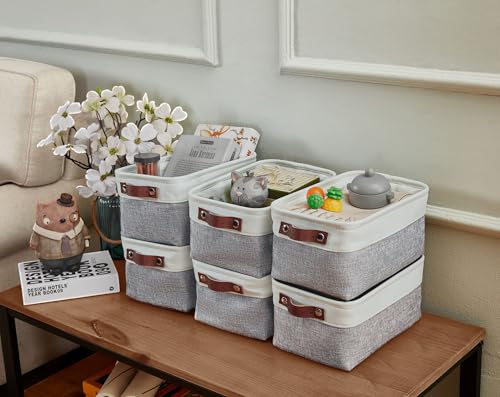 Image of DECOMOMO Foldable Storage Bin [3-Pack] Collapsible Sturdy Cationic Fabric Storage Basket Cube W /Handles for Organizing Shelf Nursery Home Closet (Grey and White, Small - 11.8 x 8 x 6-6 Pack)
