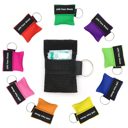 VEGCOO Beatmungsmaske Schlüsselanhänger, 10 Stück Beatmungsmaske Erste Hilfe, Beatmungsmaske mit Schlüsselbund für Rettung oder Training, 10 Farben