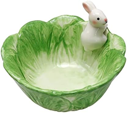 VIKKSAER Easter Candy Dishes Easter Bunny Bowl, Cute Bowl Ceramic, Salad Bowl With Cabbage Rabbit Shaped, Kawaii Candy Bowls for Kids, Microwave Available,Best Kitchen Household Gift