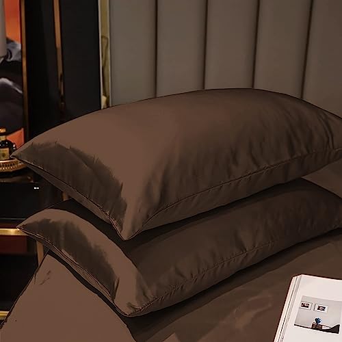 Image of Soft and Silk Satin Bedsheet for Single Bed - 400 TC Romantic Bedsheet Set for Bedroom | Bridal Wedding Bedsheet with Pillow Cover | Ideal for Gifting Brown, Single Bed
