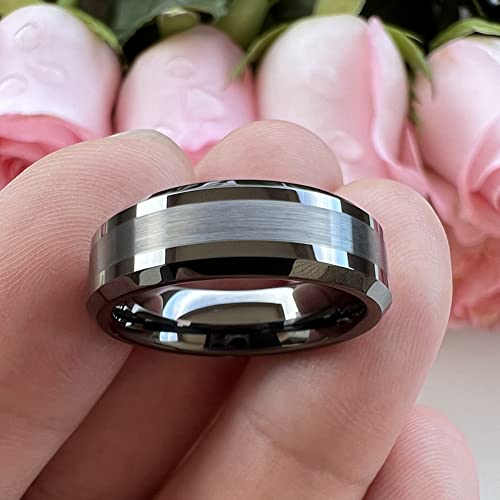 6mm 8mm Silver/Black/Gunmetal/Gold Tungsten Rings for Men Women Fashion Jewelry Engagement Wedding Bands Matte Polished Shiny Beveled Edges Comfort Fit3