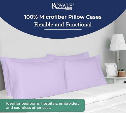 Image of Royale Linens King Pillowcase Set of 2 - Bed Pillow Cover - 20 inch x 40 inch - Pillowcases - 1800 Brushed Microfiber, Wrinkle & Fade Resistant - Soft & Cozy- King Size Pillow Case (Lavender)