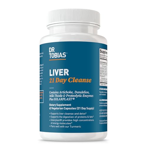 Dr. Tobias Liver 21 Day Cleanse, Herbal Liver Detox Cleanse with Solarplast, Artichoke, Milk Thistle & Dandelion Extract, 63 Vegetable Capsules (3 Daily)