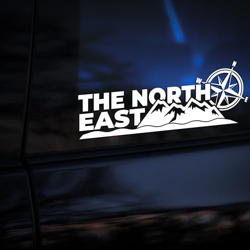 The North East Decal Sticker – Mountain Wave Compass Sticker – Camper Vanlife Adventure Vinyl – Outdoor Travel Nature Explorer Car Sticker for UK Road Trip and Hiking Enthusiasts